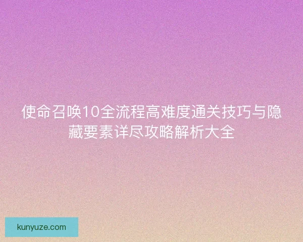 使命召唤10全流程高难度通关技巧与隐藏要素详尽攻略解析大全