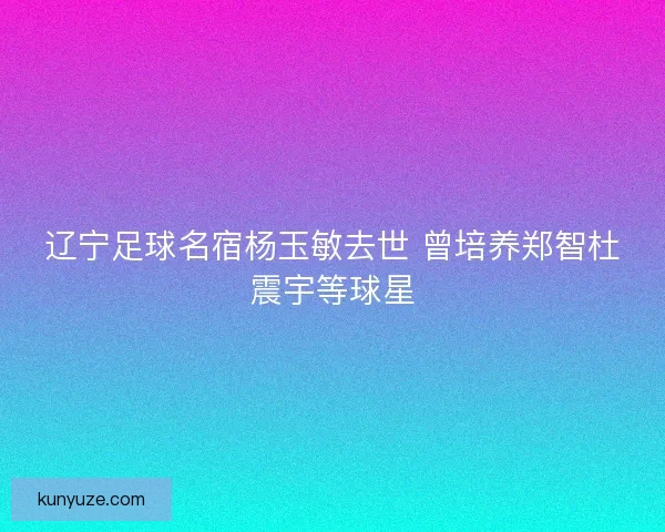 辽宁足球名宿杨玉敏去世 曾培养郑智杜震宇等球星